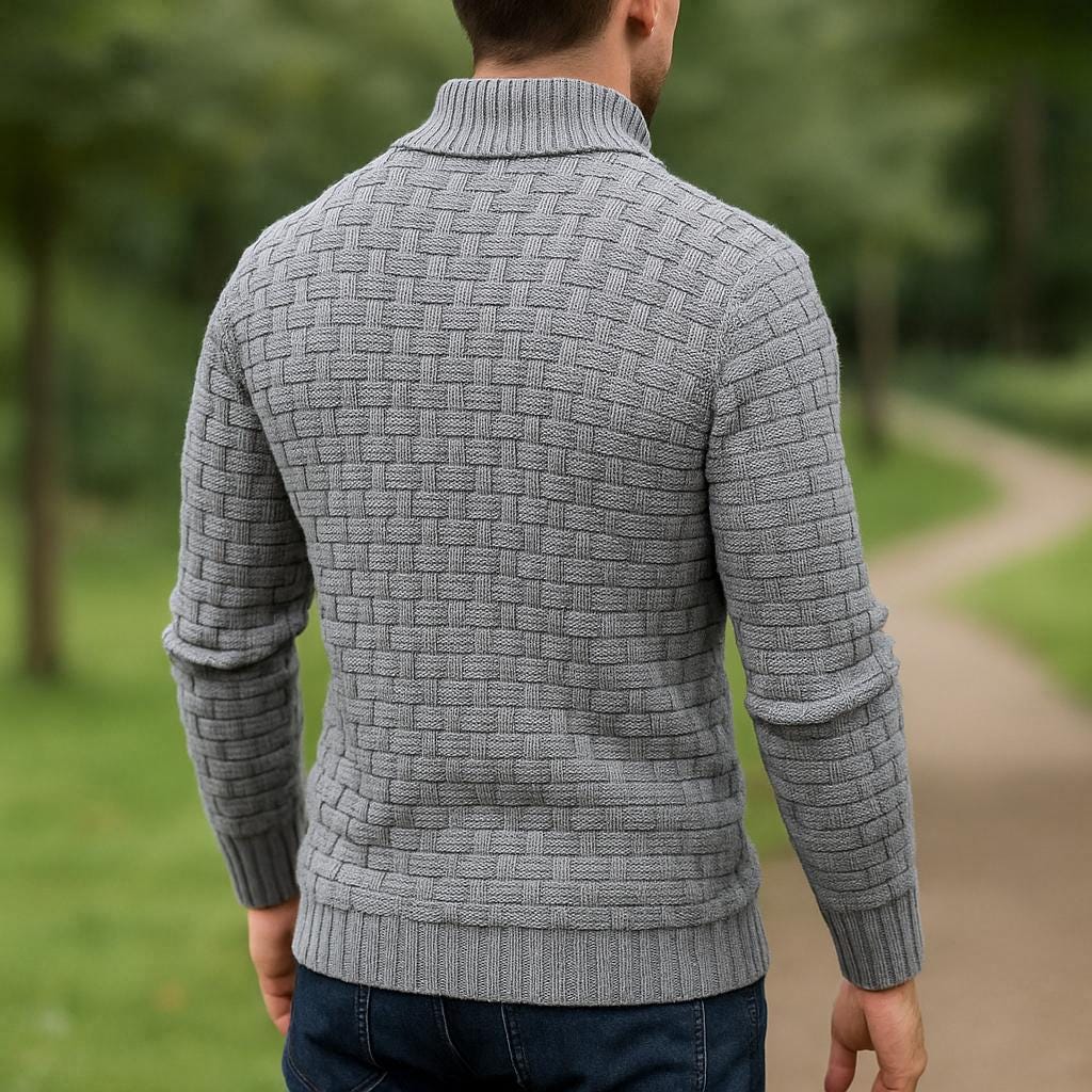 Men’s Button-Collar Sweater – Geometric Textured Design