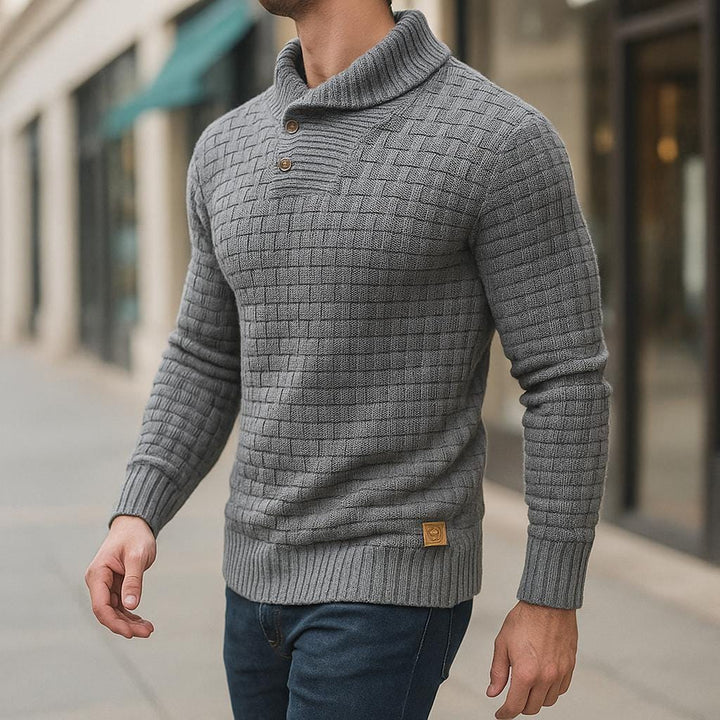 Men’s Button-Collar Sweater – Geometric Textured Design