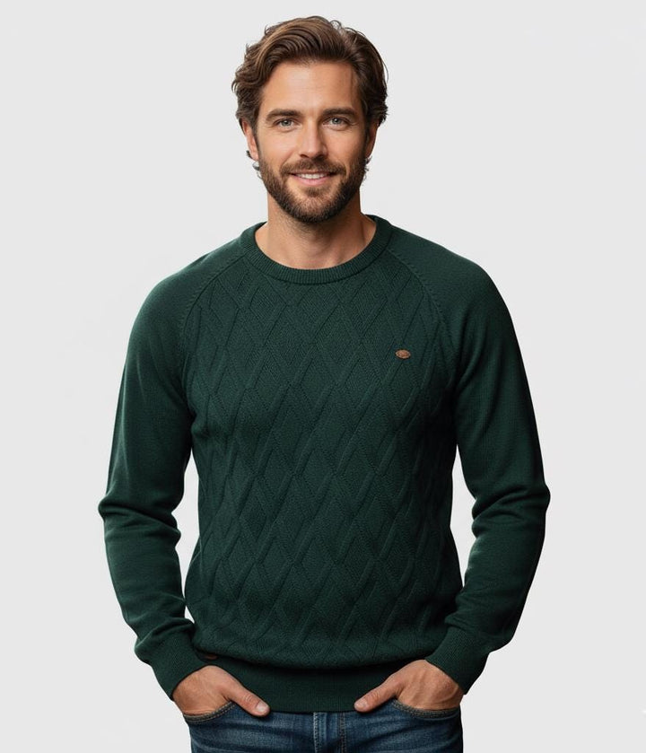 Men’s Diamond Pattern Sweater – Crew Neck Design