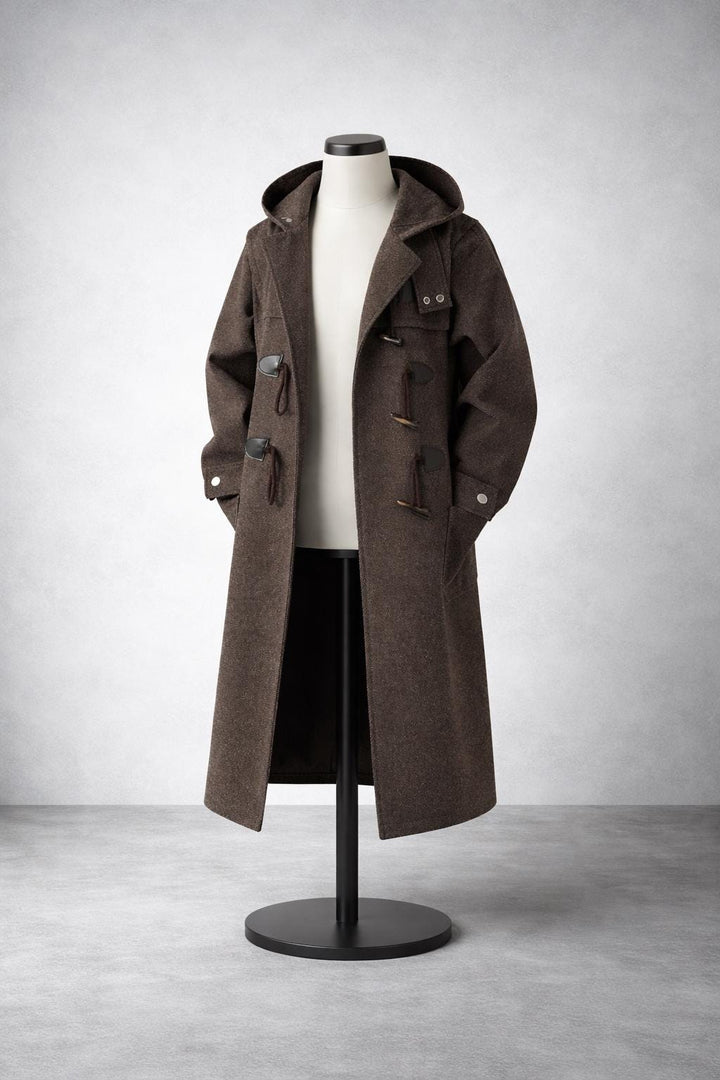 Men’s Hooded Trench Coat – Long Button-Up Design