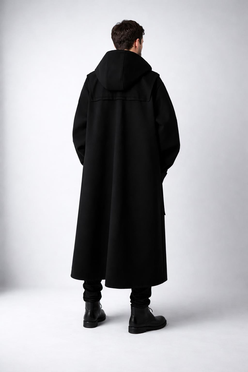 Men’s Hooded Trench Coat – Long Button-Up Design