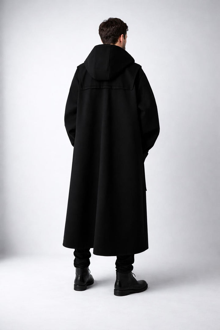 Men’s Hooded Trench Coat – Long Button-Up Design