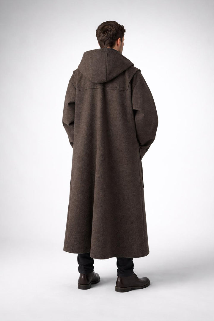 Men’s Hooded Trench Coat – Long Button-Up Design