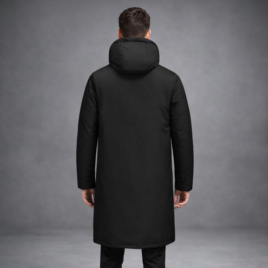 Men’s Long Hooded Jacket Set – Removable Layer Design Parka