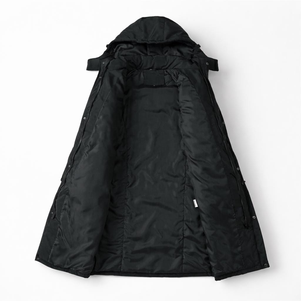 Men’s Long Hooded Jacket Set – Removable Layer Design Parka