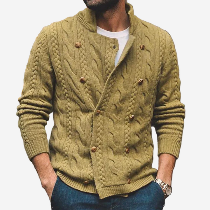 Men’s Cable Knit Cardigan – Classic Wool Blend Button-Up Sweater
