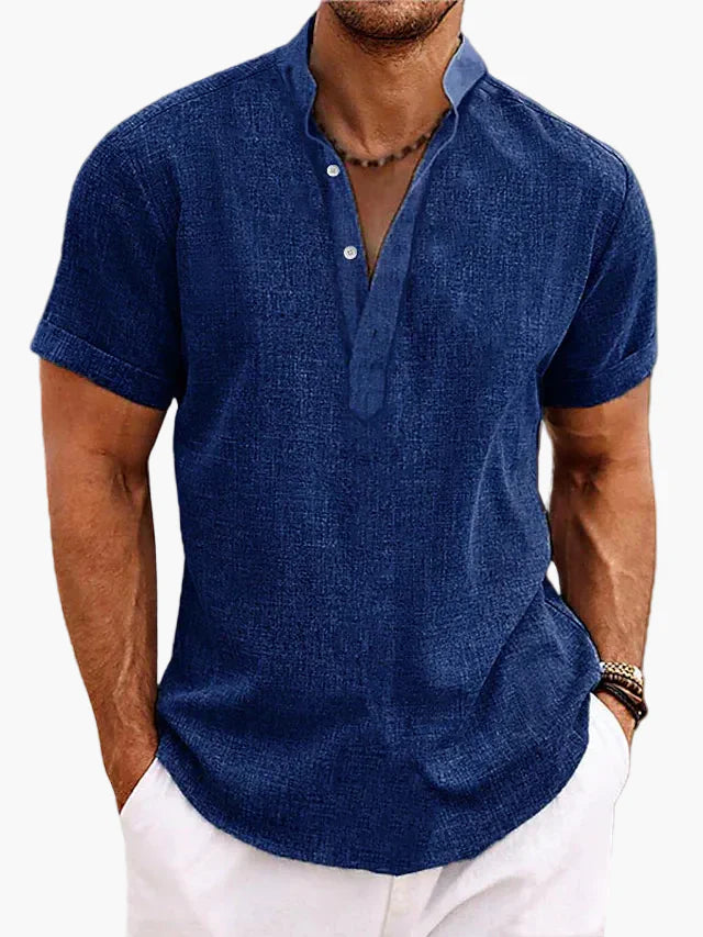 Men’s Notch Neck Shirt Casual Short Sleeve Summer Beach Top