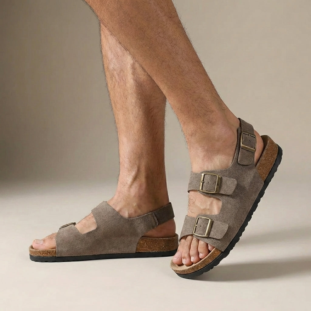 Buckled Slingback Cork Sole Buckle Sandals for Men – Orthopedic Comfort &amp; Support