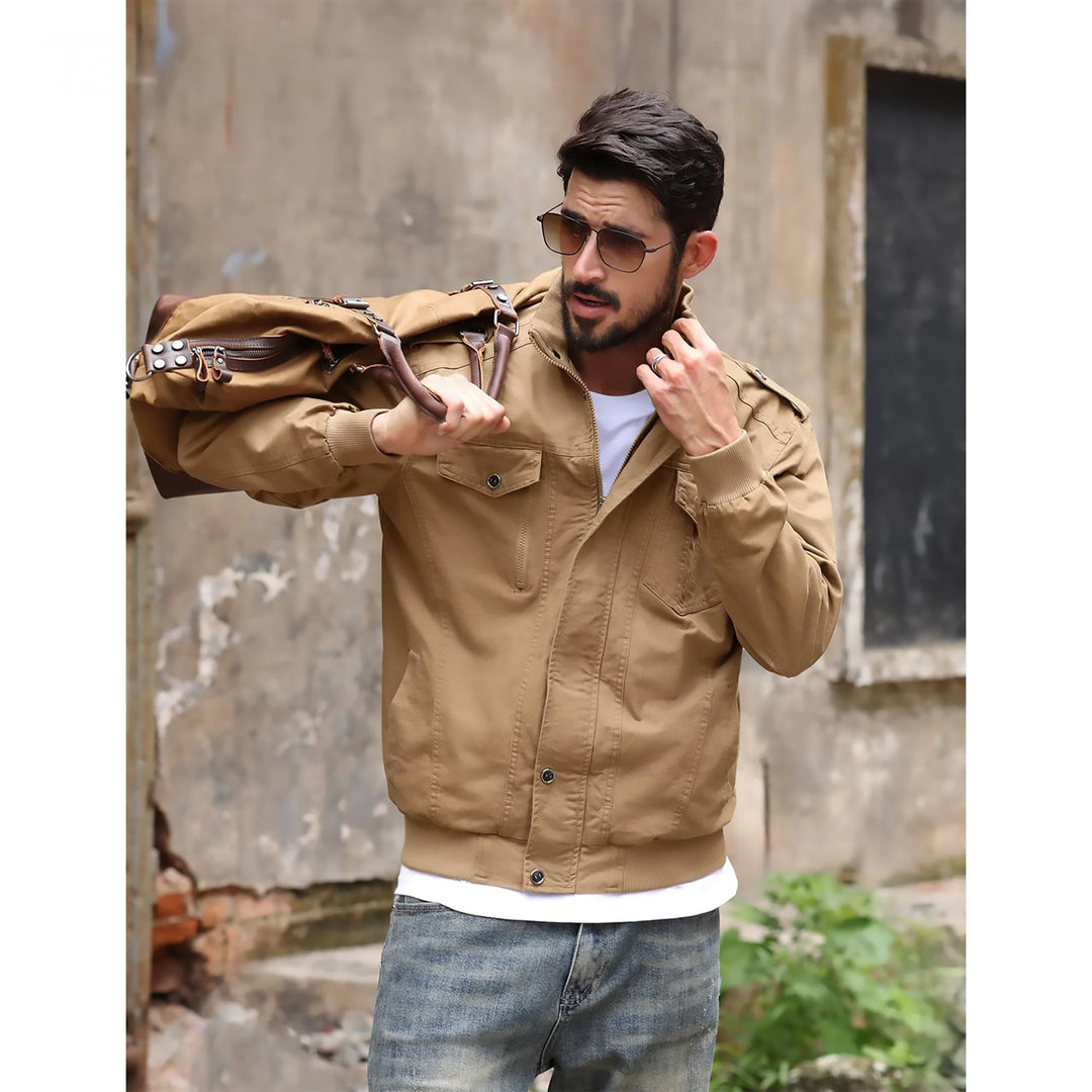 Men’s Bomber Jacket with Stand Collar &amp; Cargo Pockets