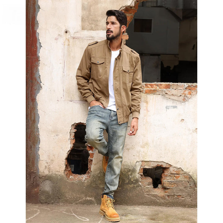 Men’s Bomber Jacket with Stand Collar &amp; Cargo Pockets