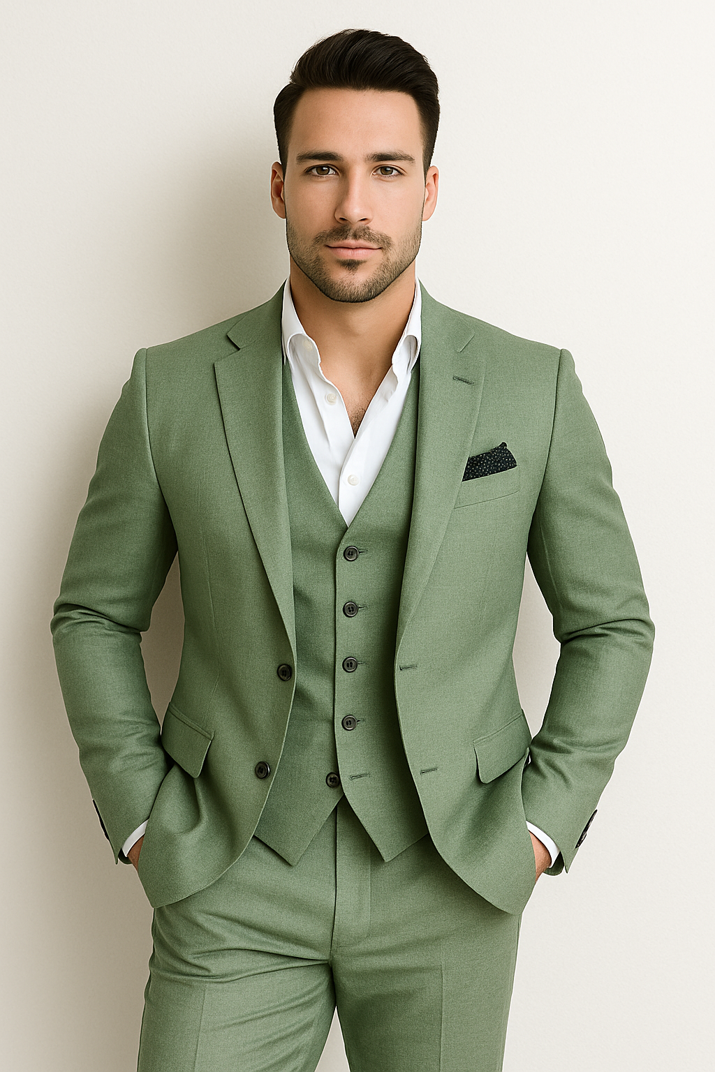 Men’s Sage Light Green Suit – Classic Two-Piece Formal Outfit for Weddings and Business