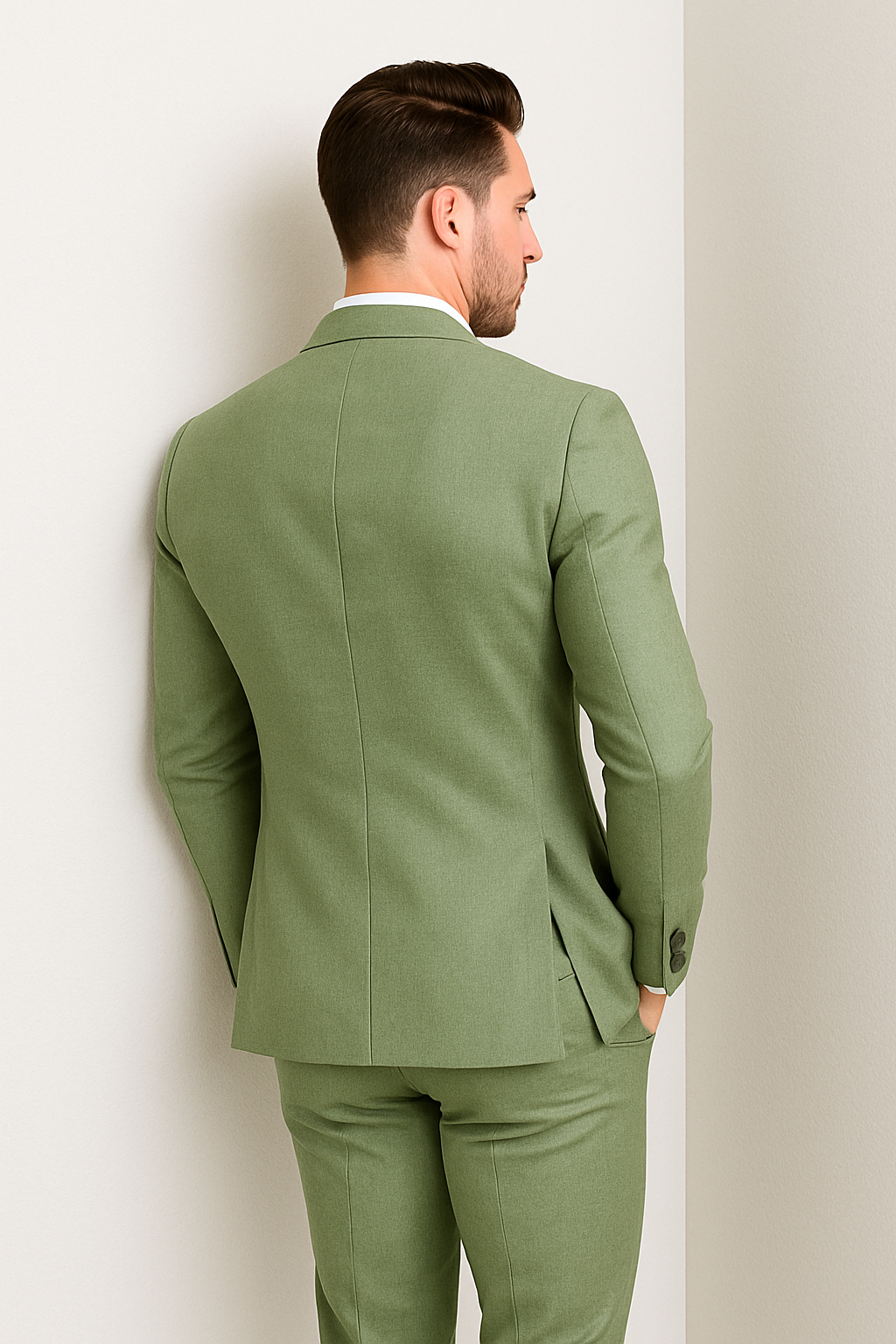 Men’s Sage Light Green Suit – Classic Two-Piece Formal Outfit for Weddings and Business