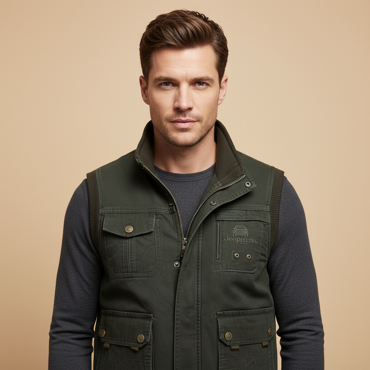 Men’s Vintage Multi-Pocket Vest – Sleeveless Utility Jacket | Classic Outdoor Style