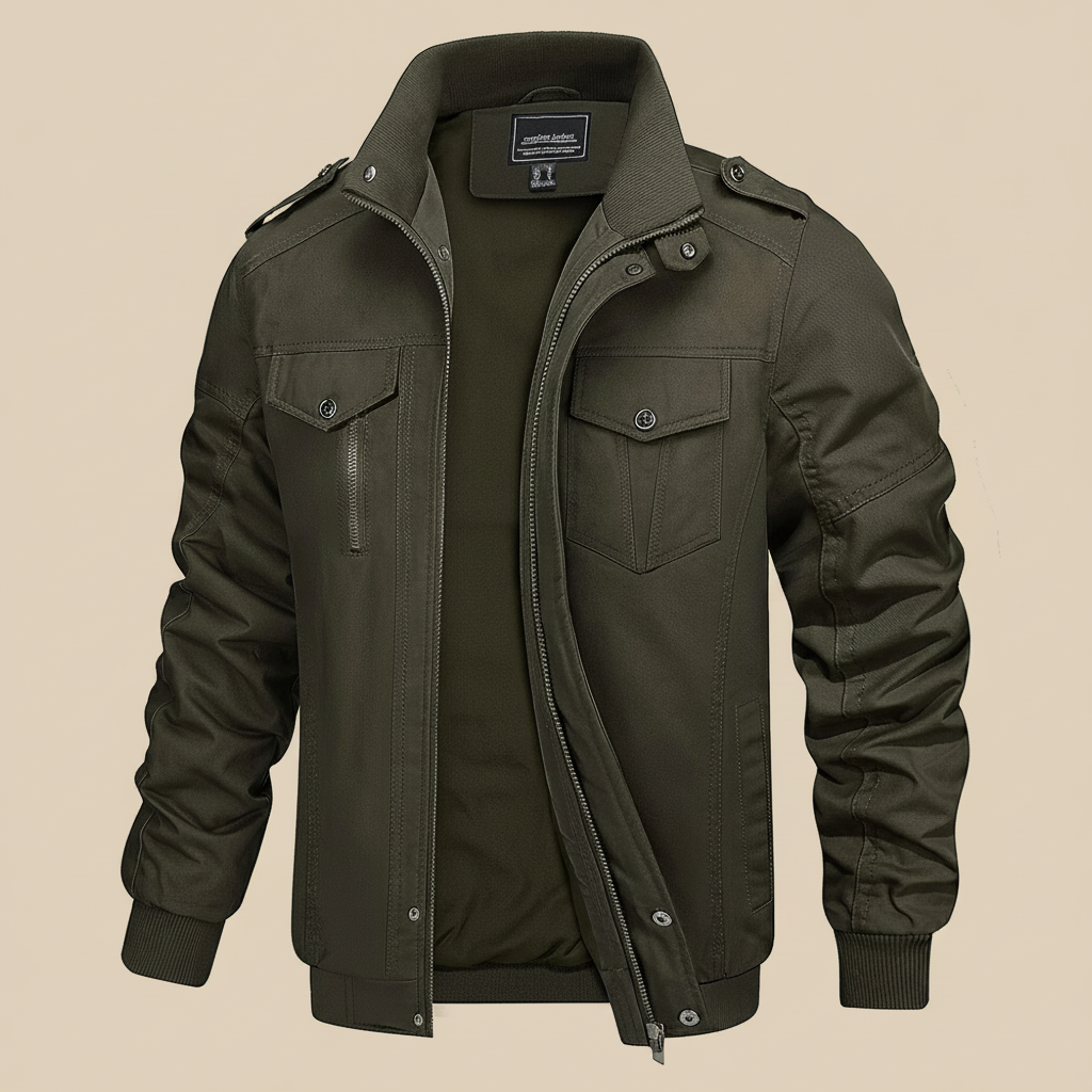 Men’s Bomber Jacket with Stand Collar &amp; Cargo Pockets