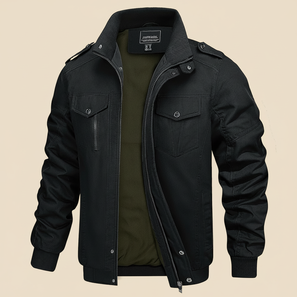 Men’s Bomber Jacket with Stand Collar &amp; Cargo Pockets