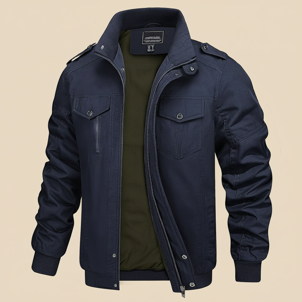 Men’s Bomber Jacket with Stand Collar &amp; Cargo Pockets