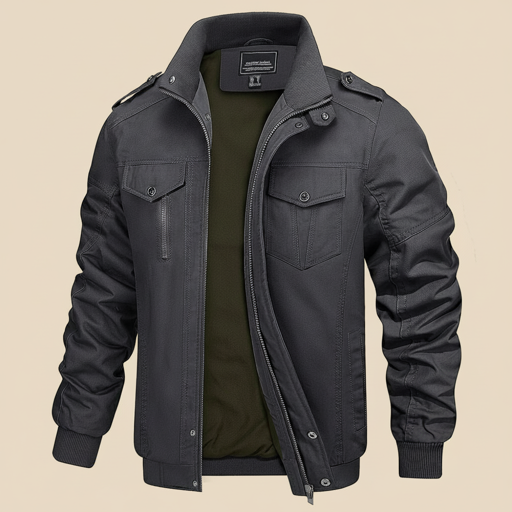 Men’s Bomber Jacket with Stand Collar &amp; Cargo Pockets