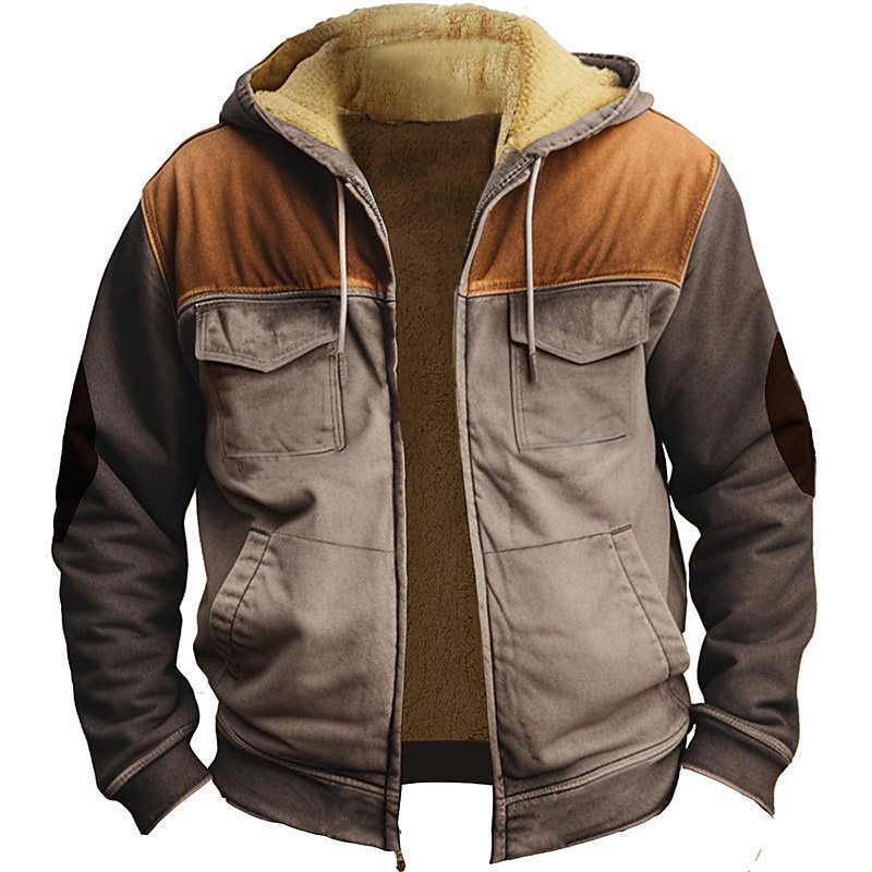 Men’s Retro Double-Layer Jacket – Zipper Front with Inner Pocket &amp; Ethnic-Inspired Design