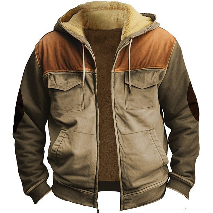 Men’s Retro Double-Layer Jacket – Zipper Front with Inner Pocket &amp; Ethnic-Inspired Design