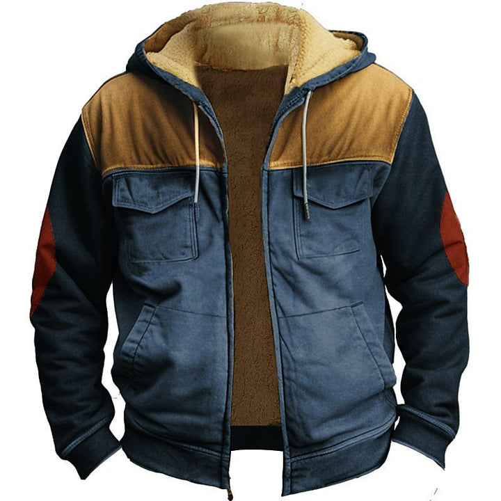 Men’s Retro Double-Layer Jacket – Zipper Front with Inner Pocket &amp; Ethnic-Inspired Design