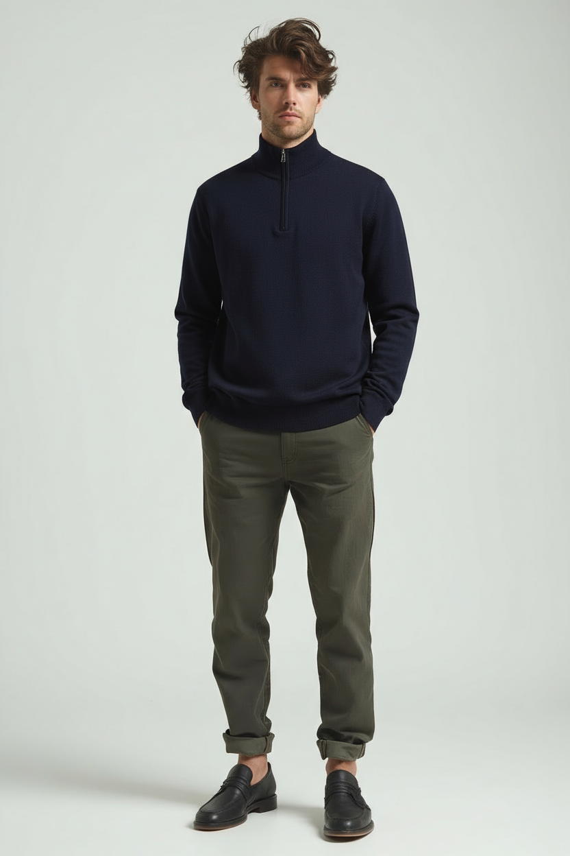 Men’s Quarter-Zip Sweater – Slim Fit Sport Pullover with Mock Neck