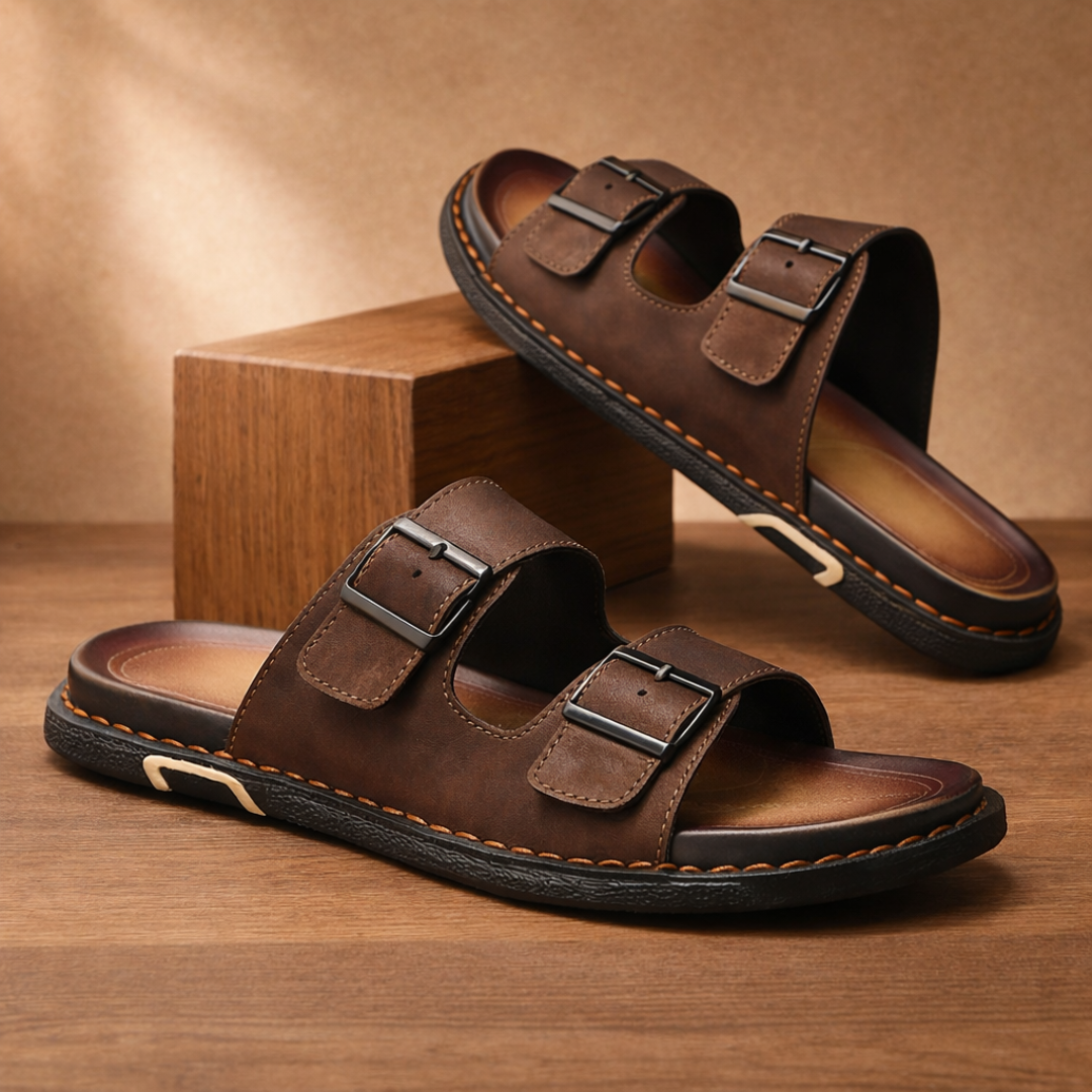 Double Buckle Slides | Cushioned Lightweight Slip-On Sandals
