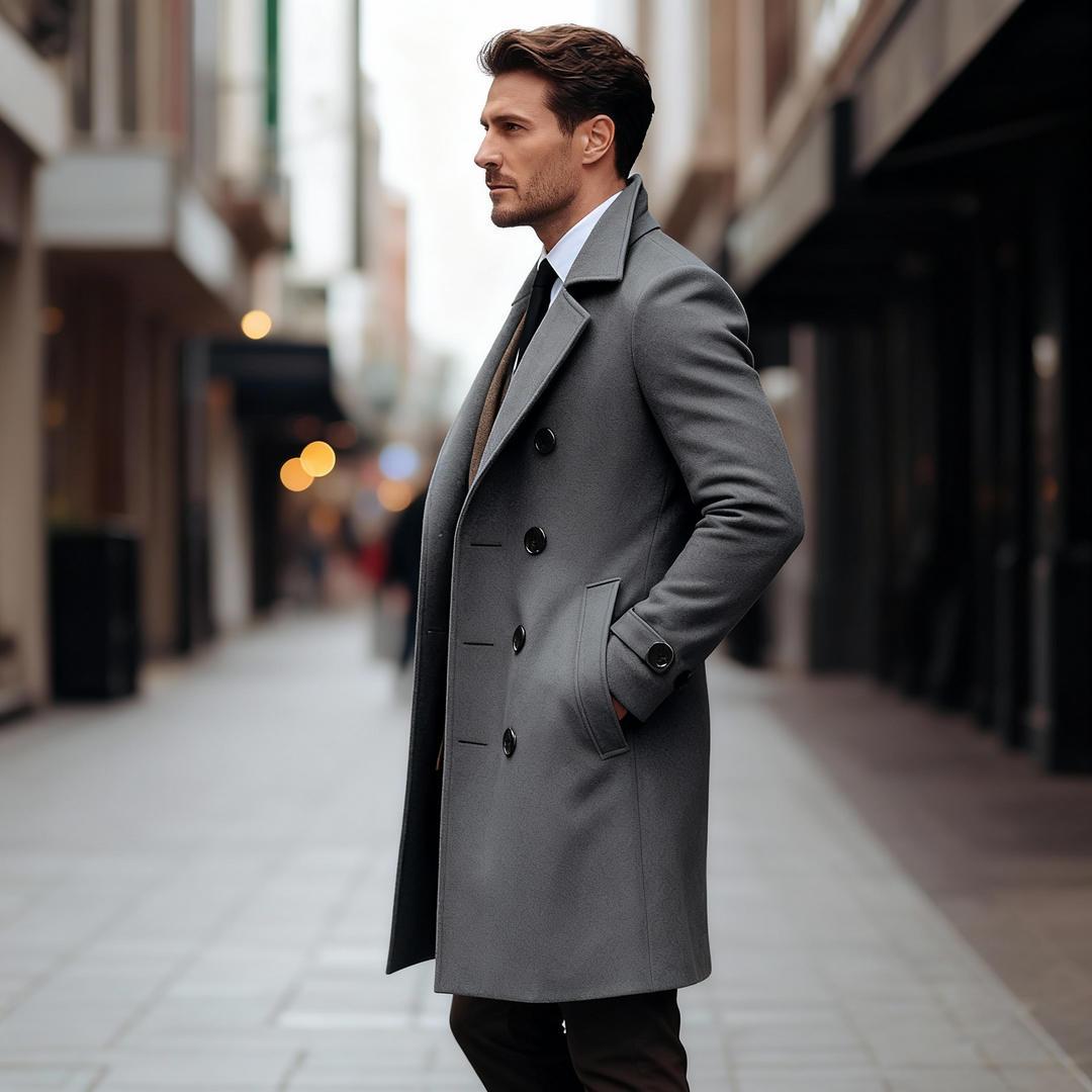 English Style Men Wool Long Overcoat – Refined Warmth for Autumn &amp; Winter