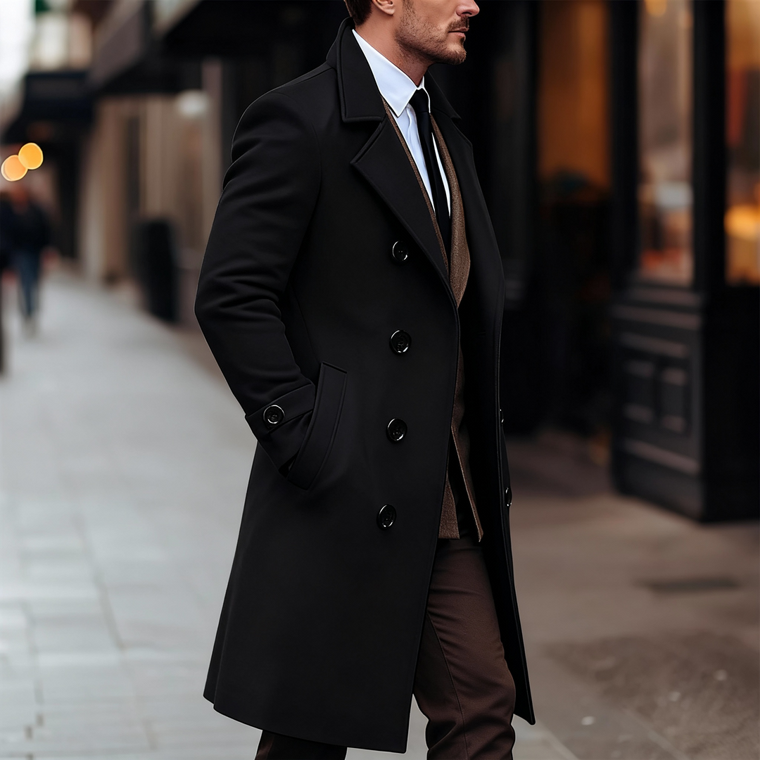 English Style Men Wool Long Overcoat – Refined Warmth for Autumn &amp; Winter