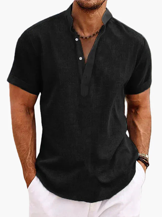 Men’s Notch Neck Shirt Casual Short Sleeve Summer Beach Top