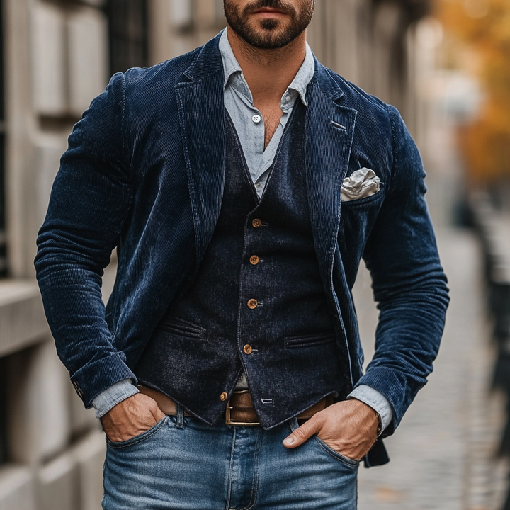 Men’s Vintage-Style Blazer &amp; Vest Set – Classic Elegance with Modern Comfort