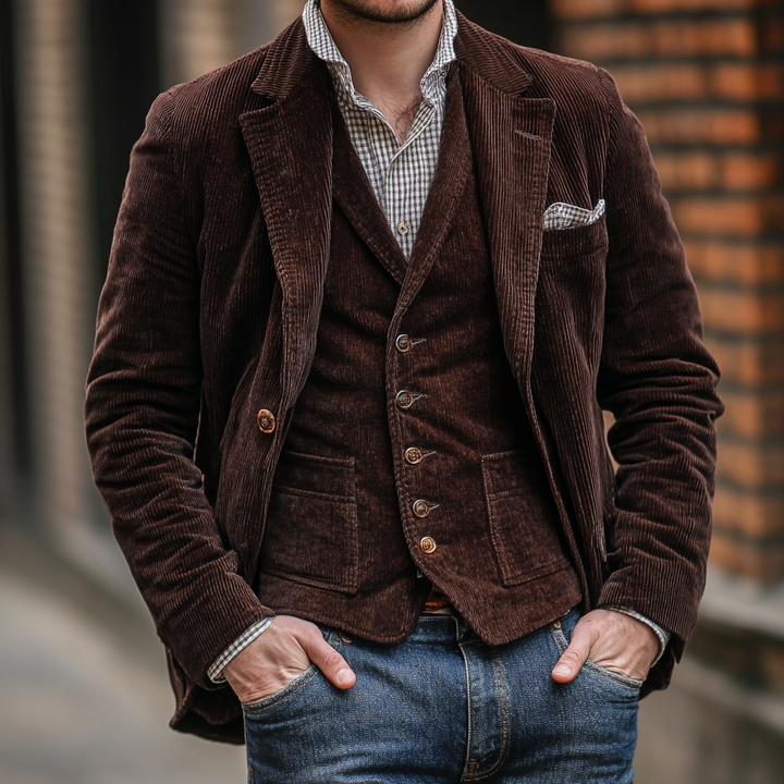 Men’s Vintage-Style Blazer &amp; Vest Set – Classic Elegance with Modern Comfort
