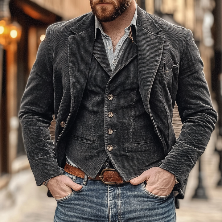 Men’s Vintage-Style Blazer &amp; Vest Set – Classic Elegance with Modern Comfort