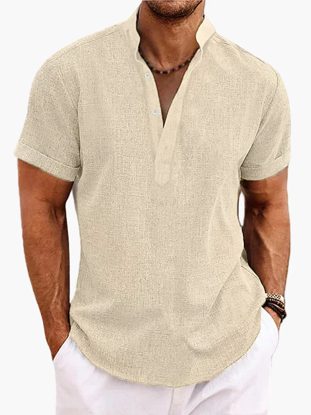 Men’s Notch Neck Shirt Casual Short Sleeve Summer Beach Top